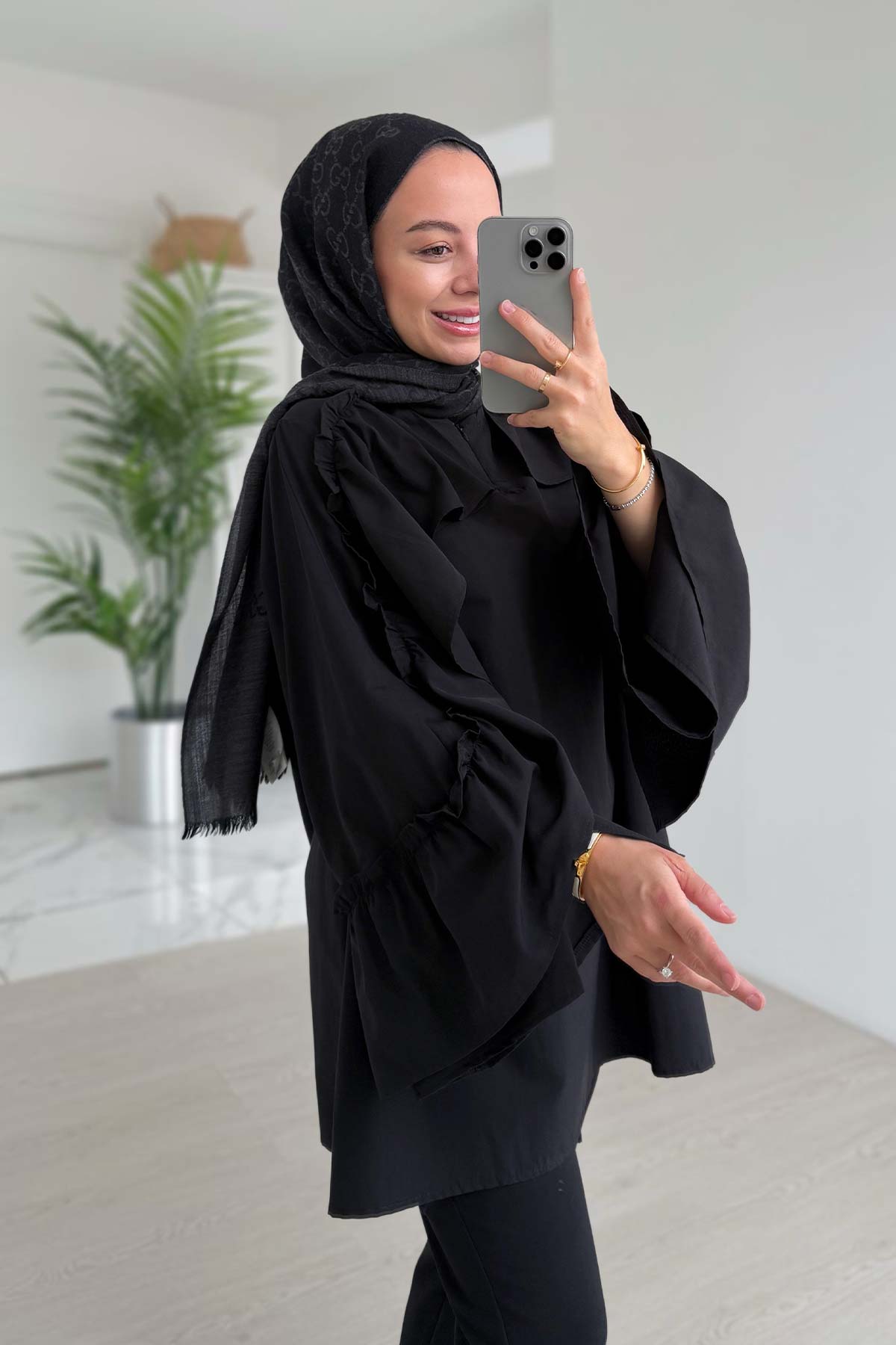 Ruffle Detail Shirt - Black