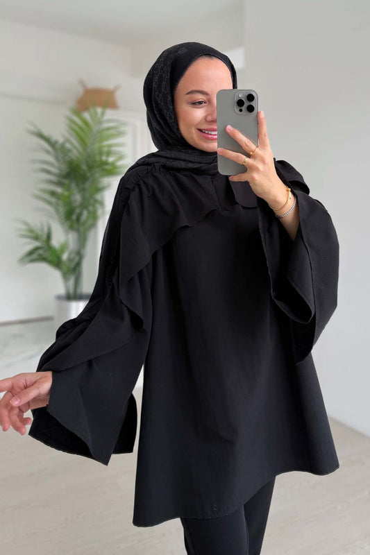 Ruffle Detail Shirt - Black