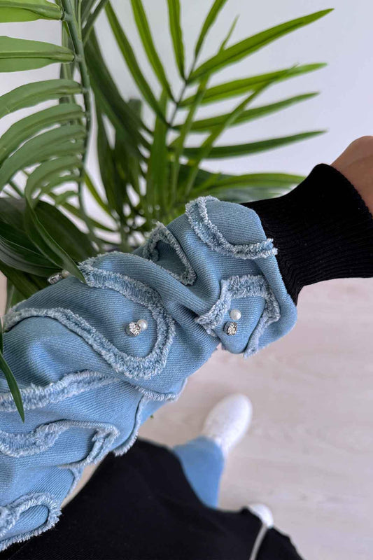 Knitwear Cardigan with Denim Detail - Black