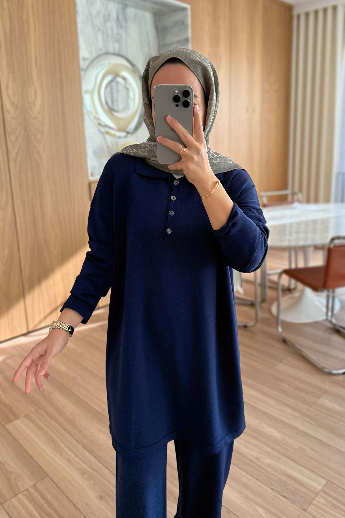 Lina Premium Rayon Suit - Navy Blue