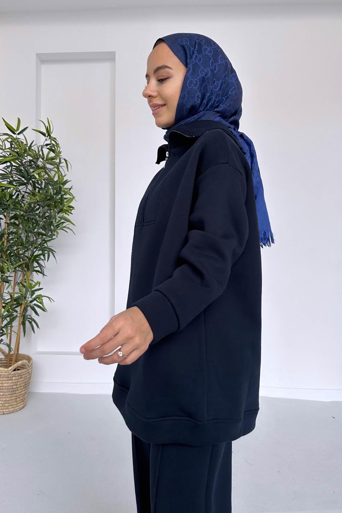 Puff Three Yarn Tracksuit Suit - Navy Blue