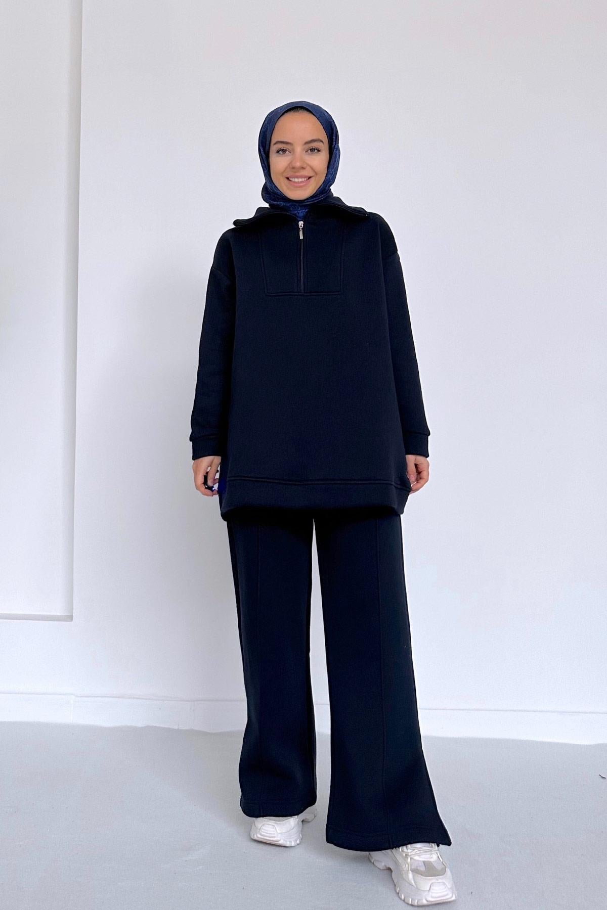 Puff Three Yarn Tracksuit Suit - Navy Blue