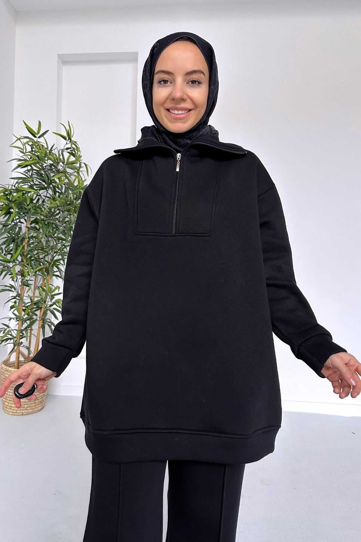 Puff Three Yarn Tracksuit Suit - Black