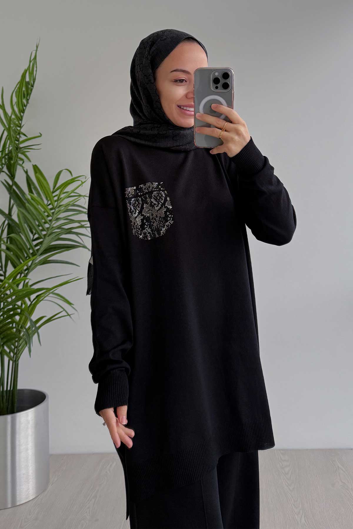 Stoned Pocket Mercerized Suit - Black