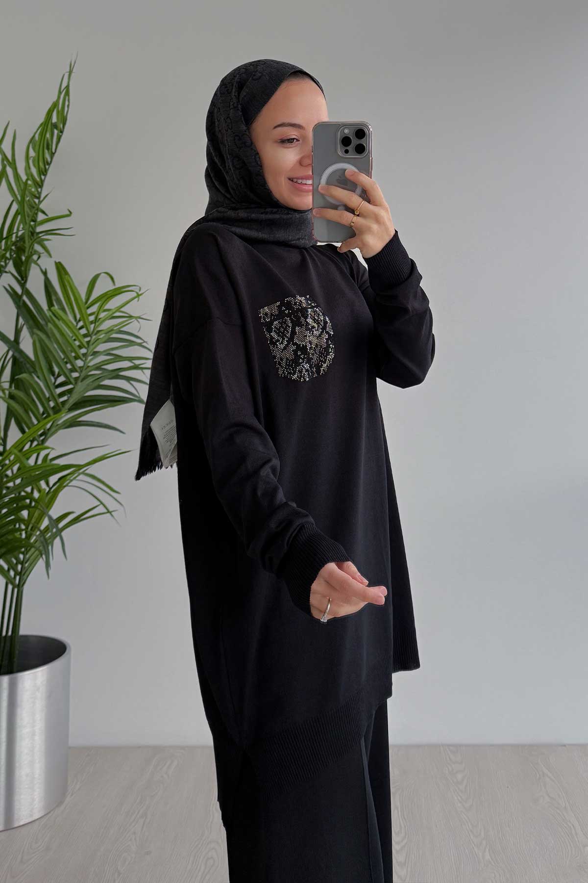 Stoned Pocket Mercerized Suit - Black