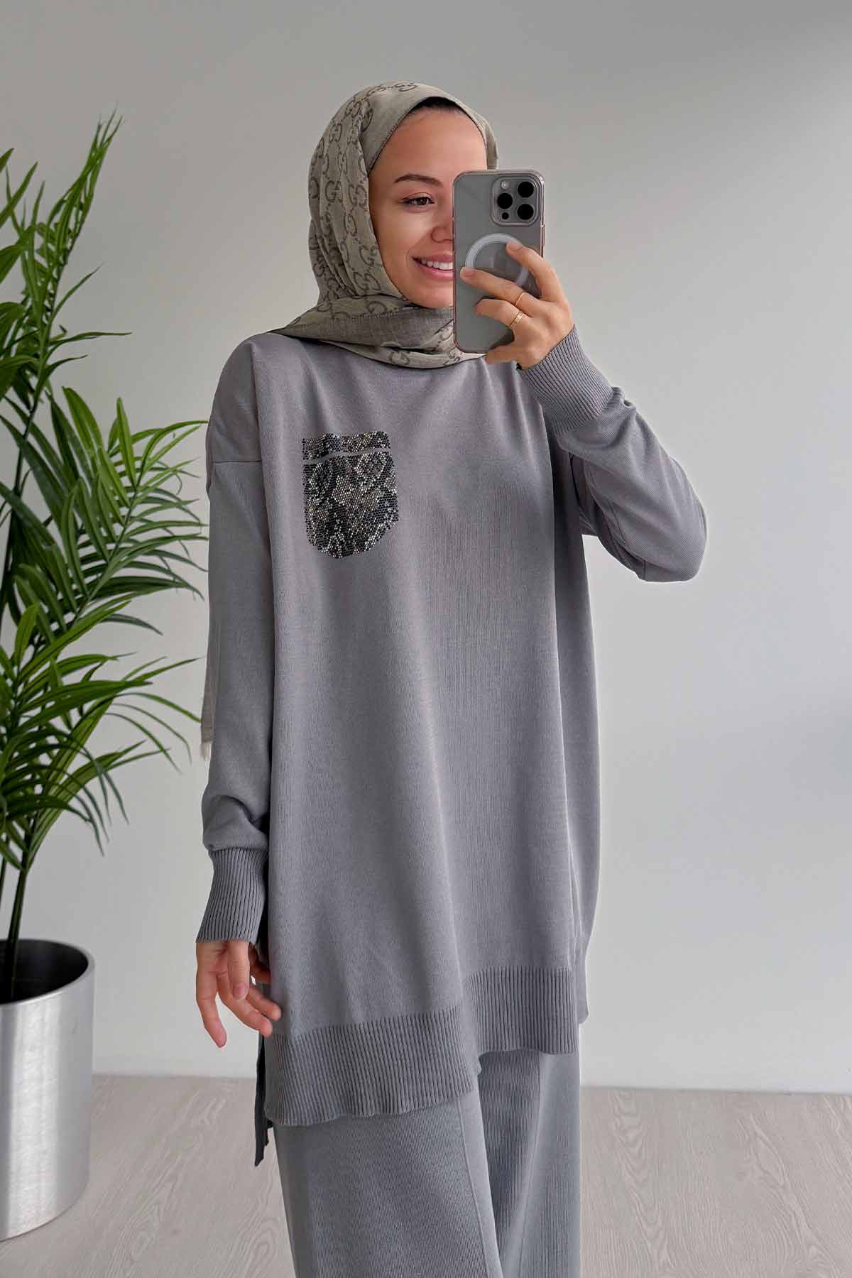 Stoned Pocket Mercerized Suit - Grey