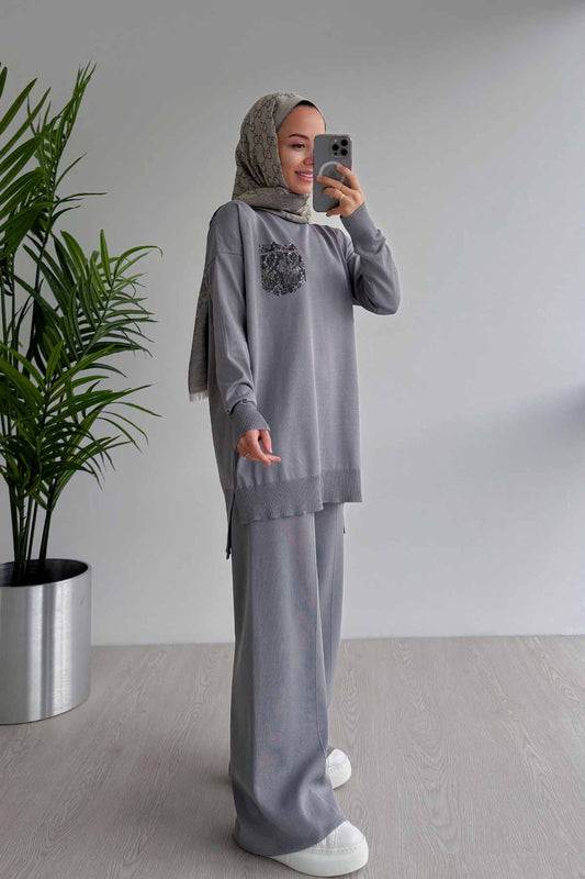 Stoned Pocket Mercerized Suit - Grey