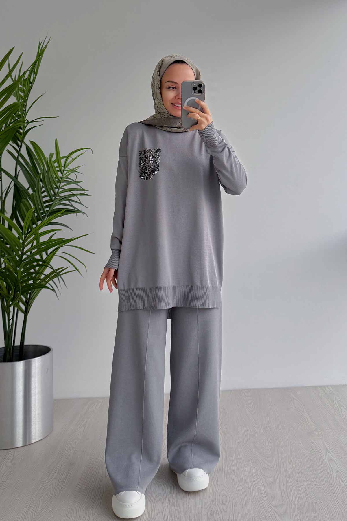 Stoned Pocket Mercerized Suit - Grey