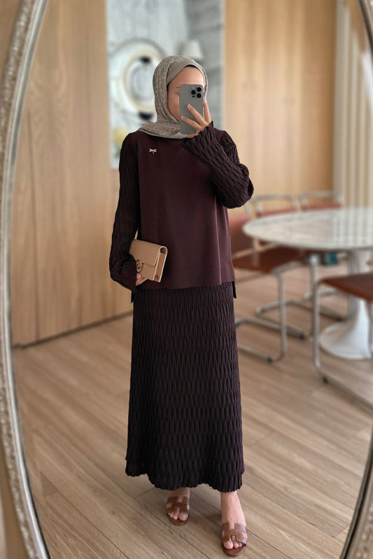 Lady Skirted Mercerized Two-Piece Suit - Brown