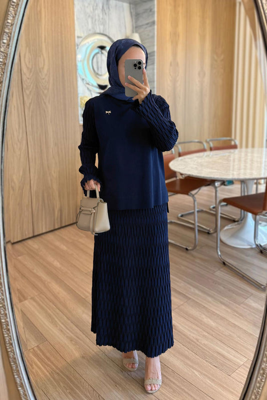 Lady Skirted Mercerized Two-Piece Suit - Navy Blue