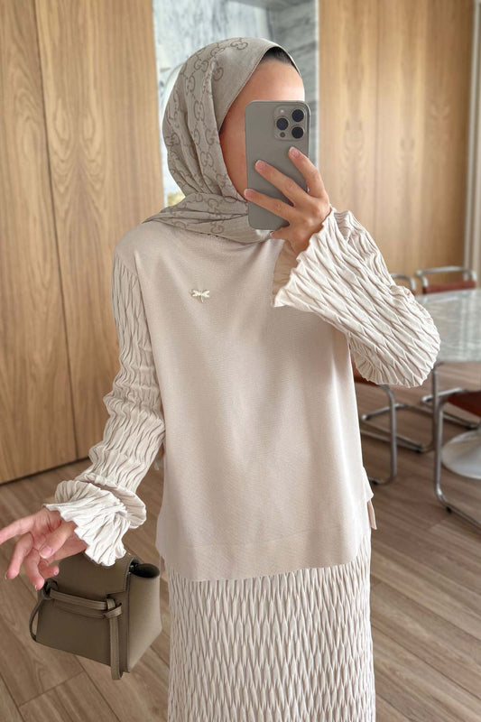 Lady Skirted Mercerized Two-Piece Suit - Beige