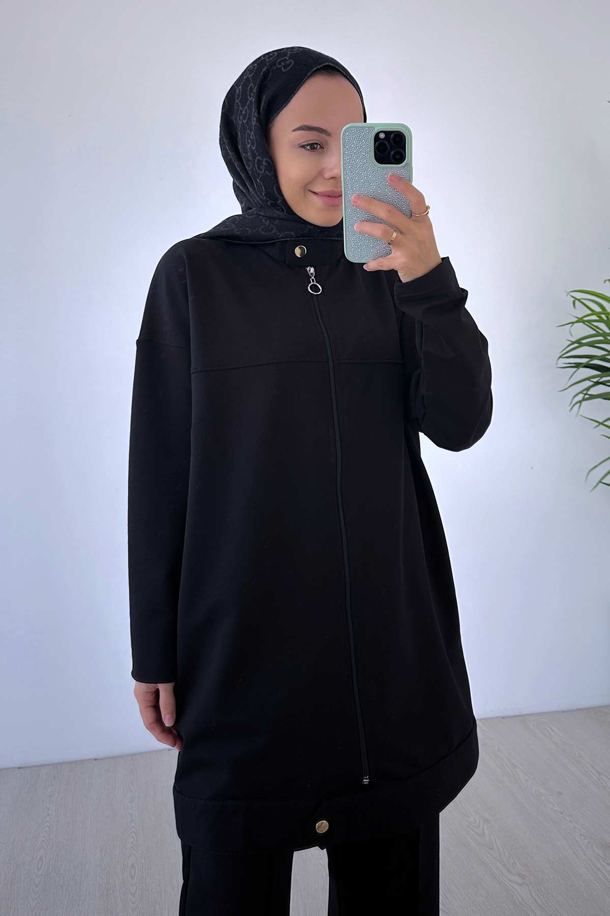 Collar Detail Suit with Side Pockets - Black