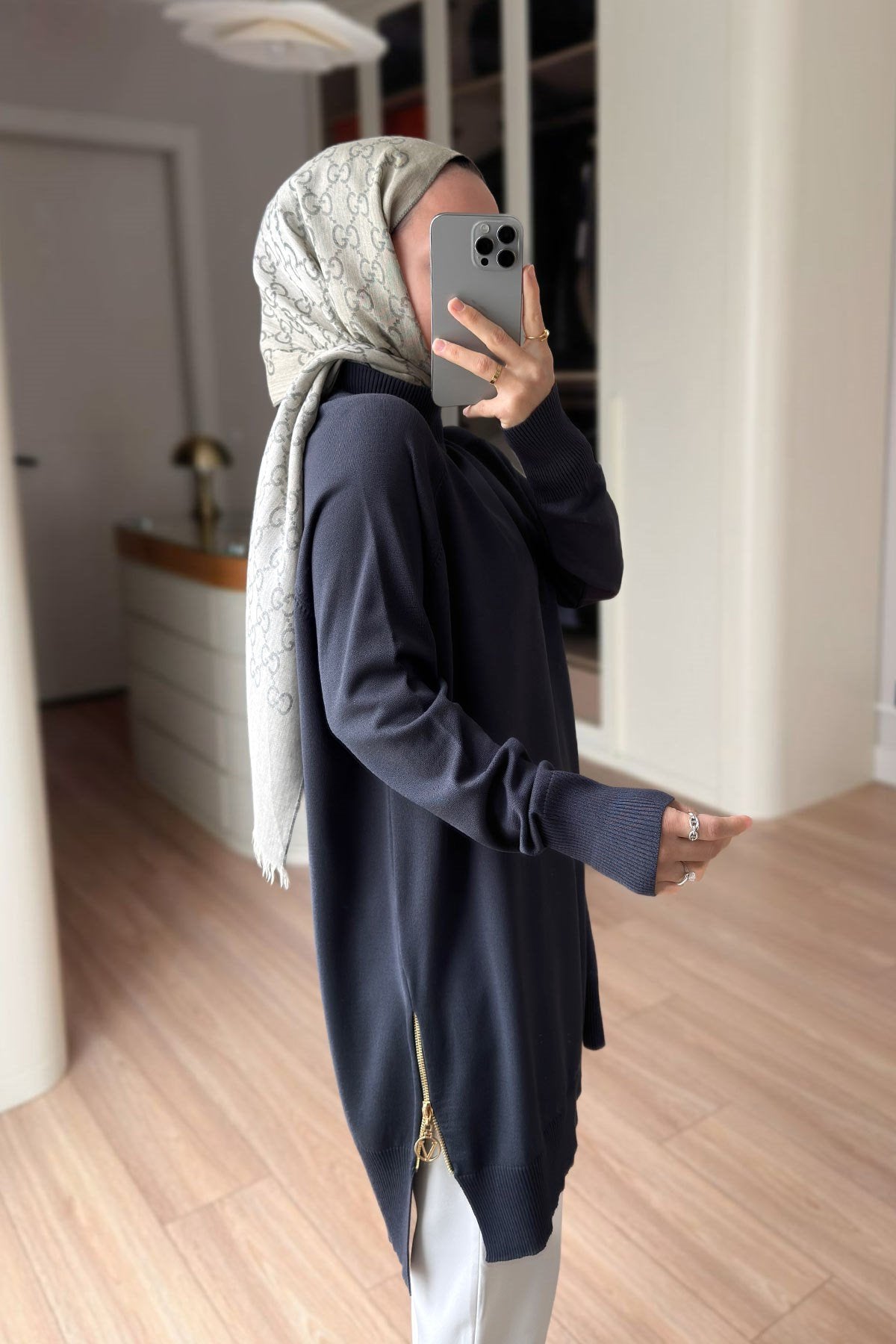 Side Zipper Basic Dark Grey Mercerized Tunic
