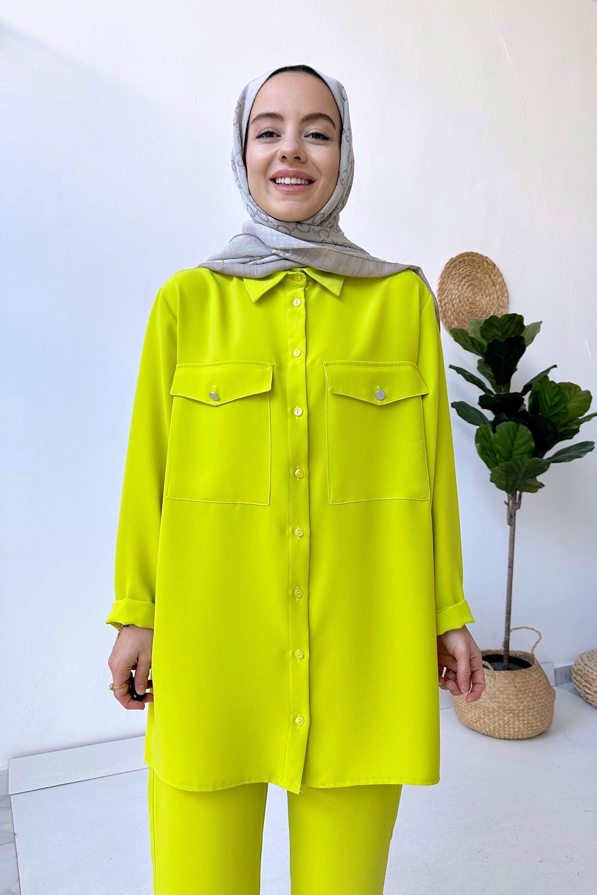 Double Pocket Crepe Suit - Oil Green