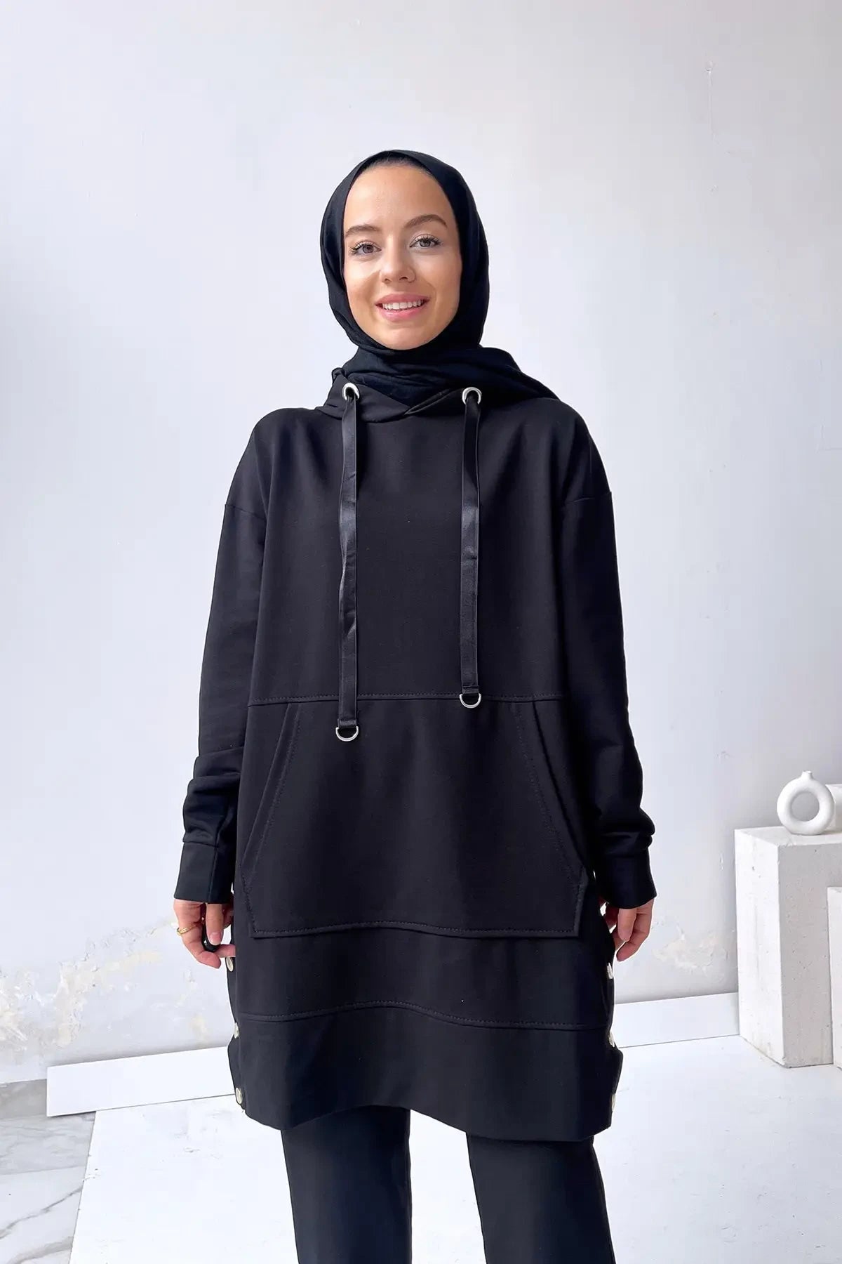 Snap Detail Suit - Black