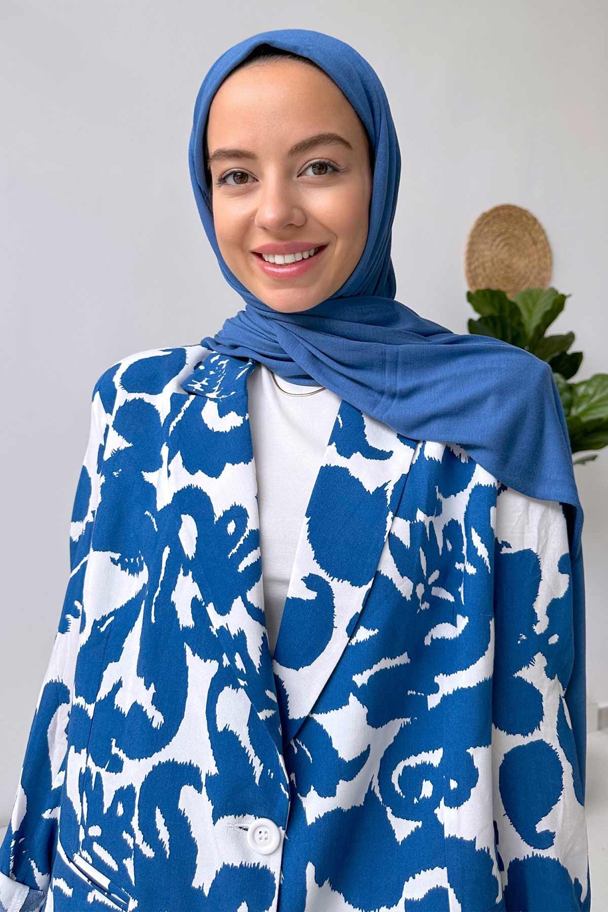 Combed Cotton Shawl - Indigo