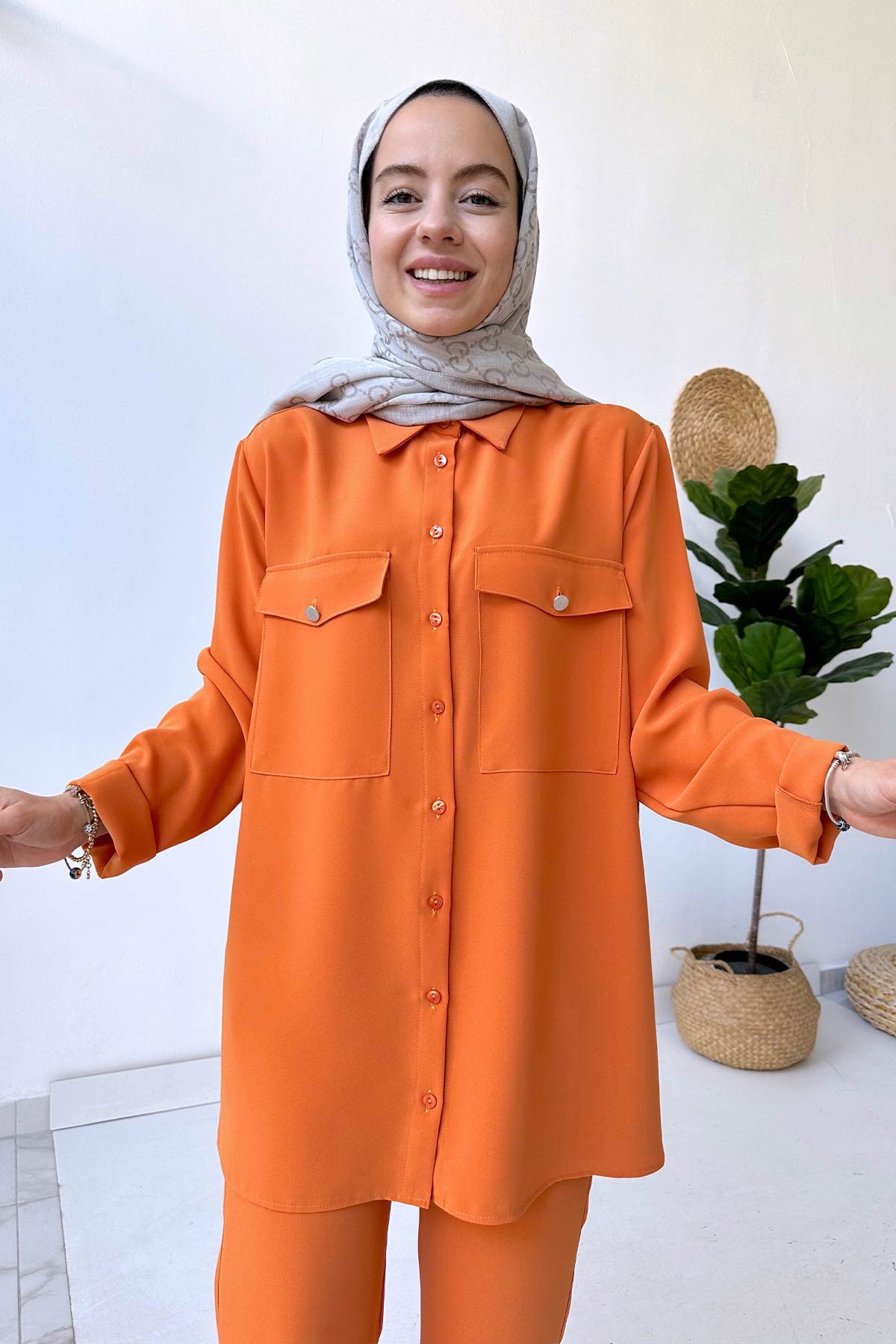 Double Pocket Crepe Suit - Orange