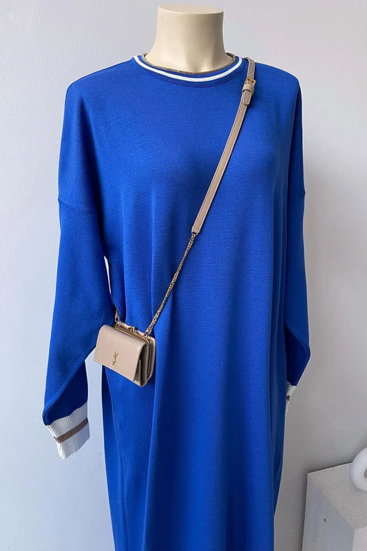 Mercerized with Collar Band Dress - Saxe