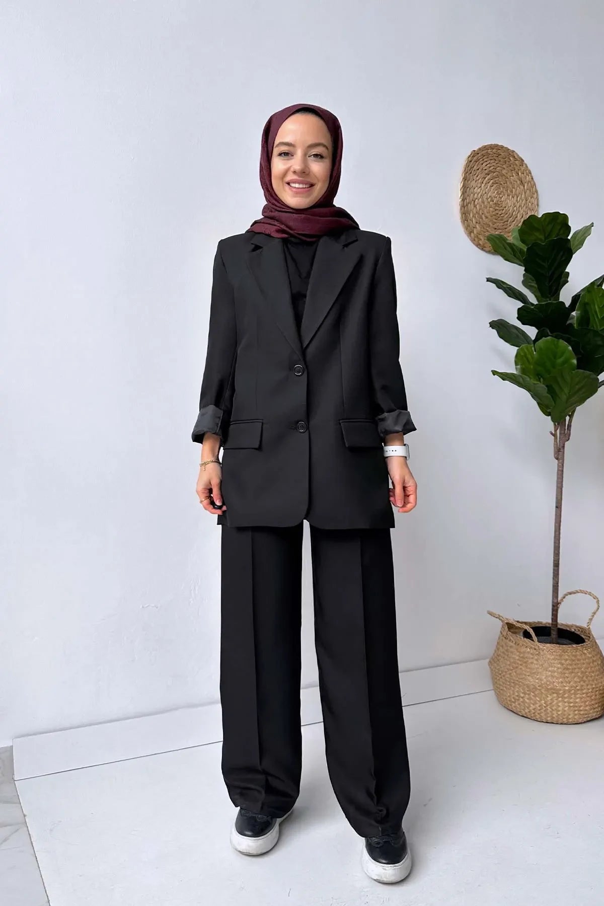 Double Button Jacket & Pants Double Suit - Black