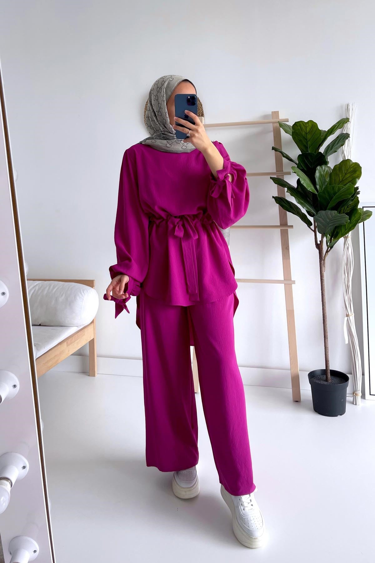 Waist Belt Suit - Fuchsia