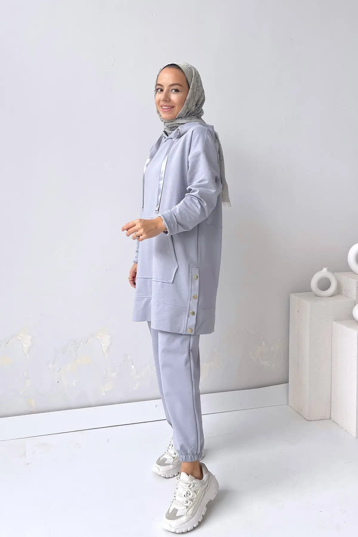 Snap Detail Suit - Grey