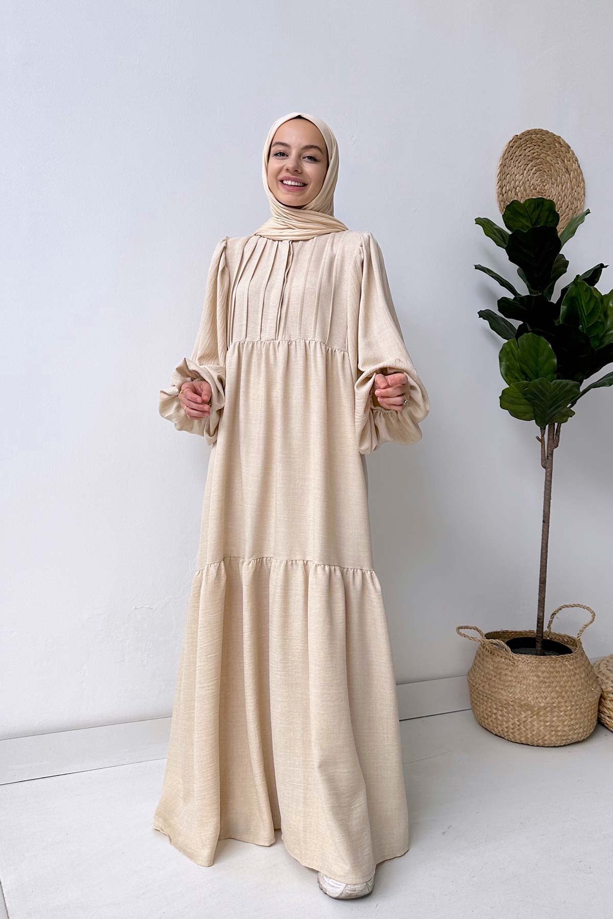Slack Linen Dress - Beige