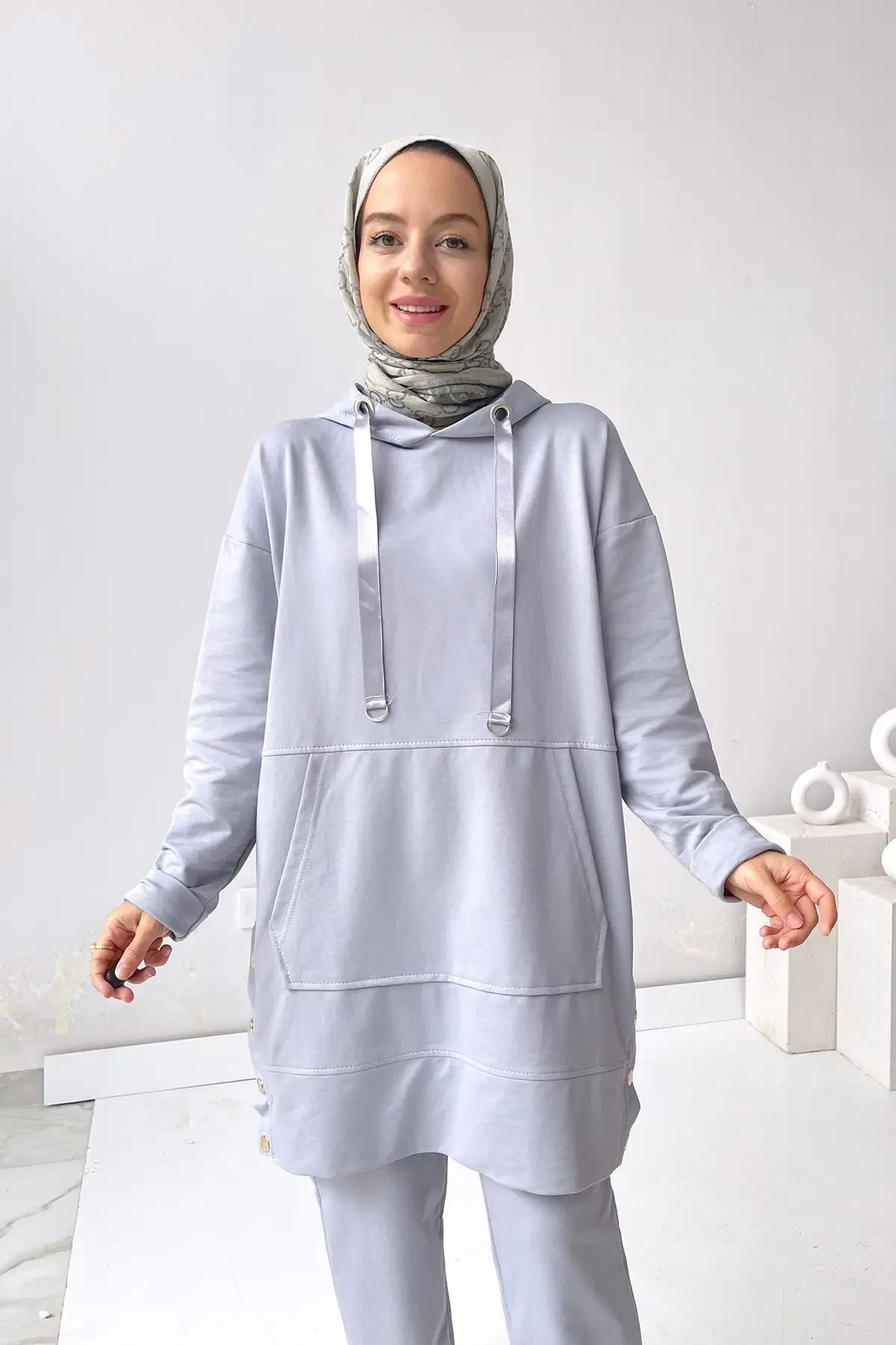 Snap Detail Suit - Grey