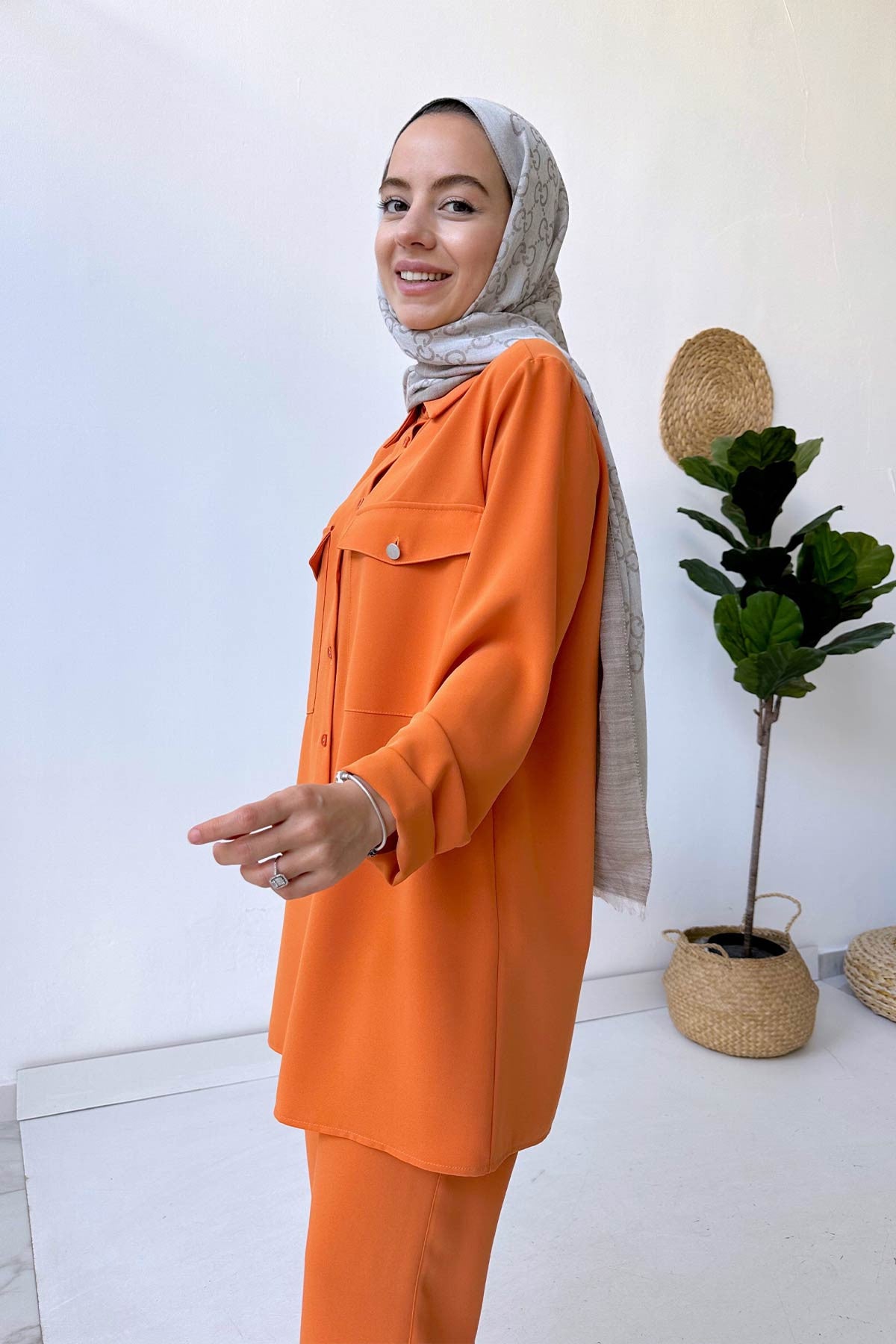 Double Pocket Crepe Suit - Orange
