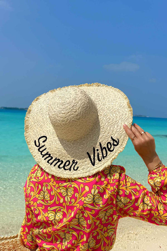 Summer Vibes Wide Straw Hat - Beige