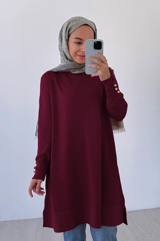 A Form Mercerized Tunic - Burgundy