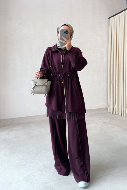 Three-Piece Asymmetric Suit - Burgundy