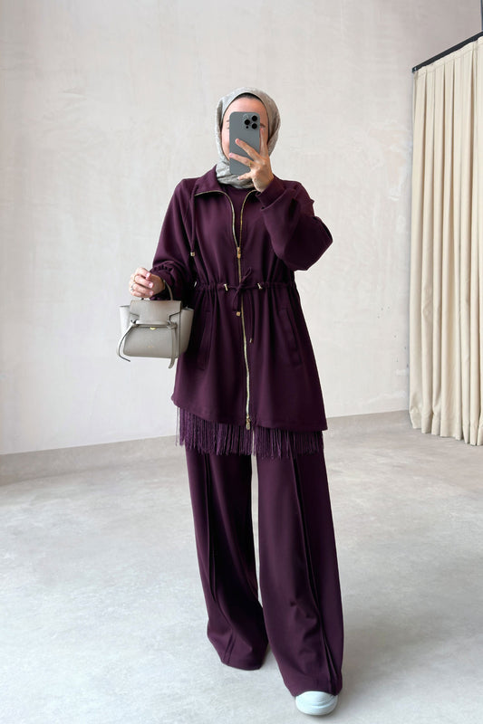 Three-Piece Asymmetric Suit - Burgundy