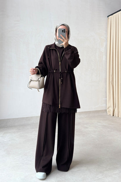 Three-Piece Asymmetric Suit - Brown