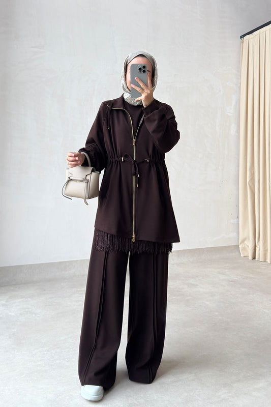 Three-Piece Asymmetric Suit - Brown