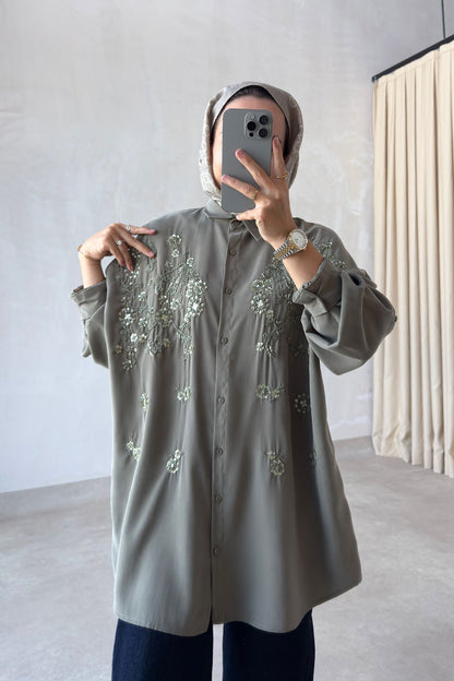Aster Bead-Embellished Shirt - Khaki