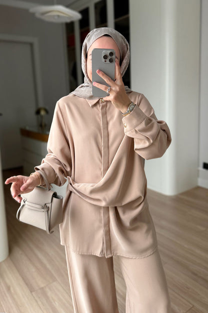 Two-Piece Suit with Tie-Waist Detail - Camel