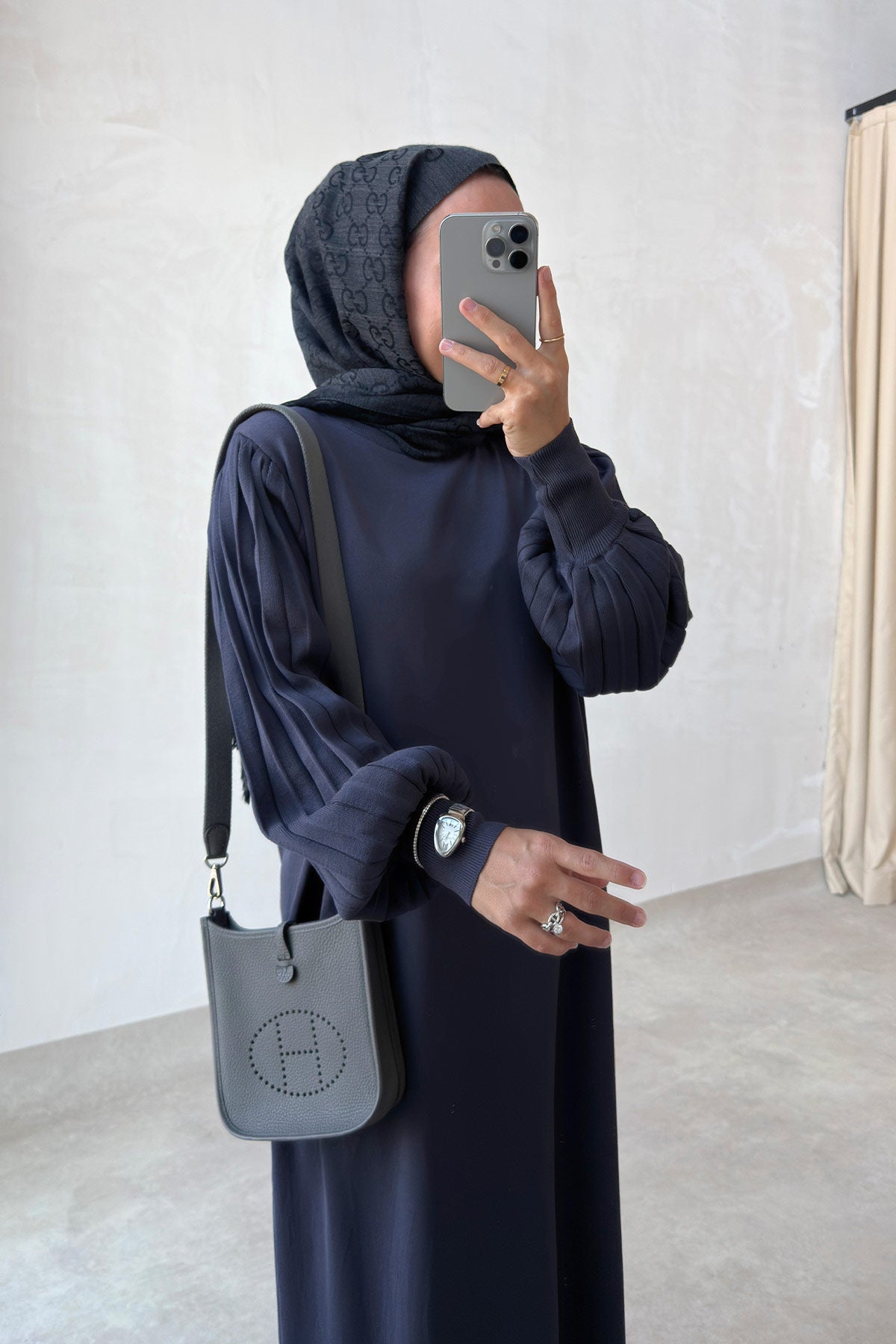 Balloon Sleeve Mercerized Dress - Smoked Colored