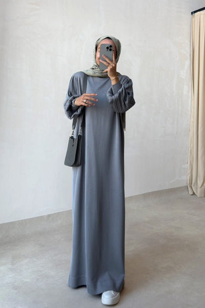 Balloon Sleeve Mercerized Dress - Grey