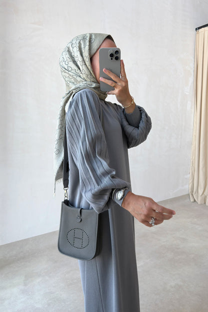 Balloon Sleeve Mercerized Dress - Grey
