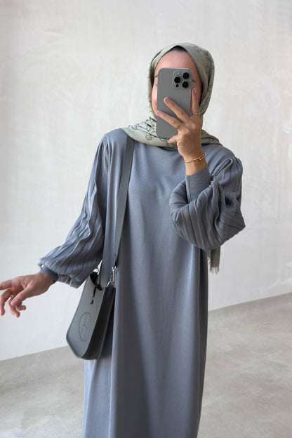 Balloon Sleeve Mercerized Dress - Grey