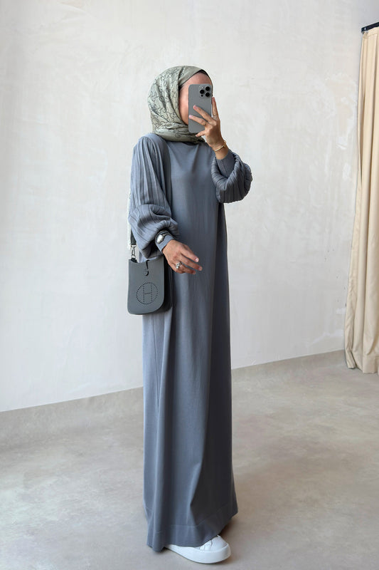 Balloon Sleeve Mercerized Dress - Grey