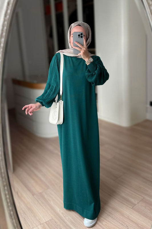 Balloon Sleeve Mercerized Dress - Emerald Color