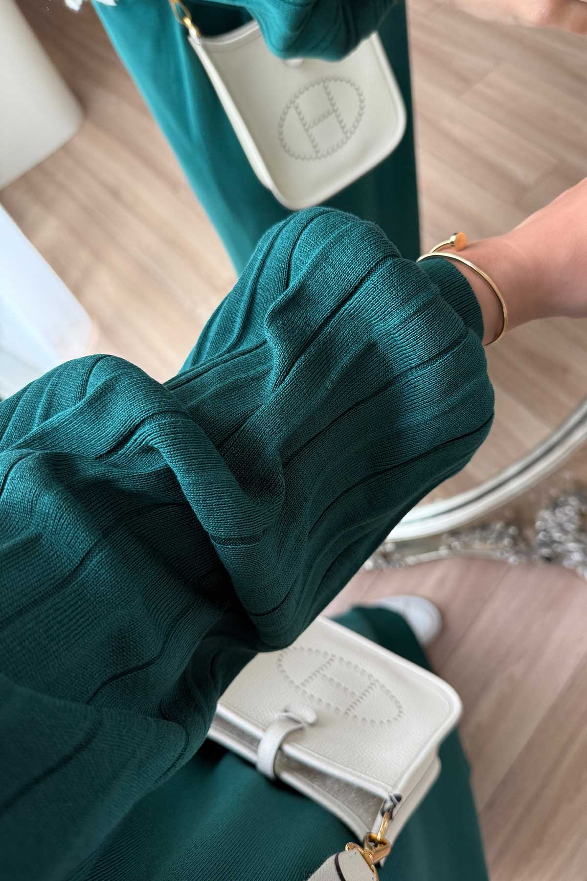 Balloon Sleeve Mercerized Dress - Emerald Color