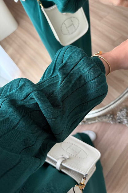 Balloon Sleeve Mercerized Dress - Emerald Color