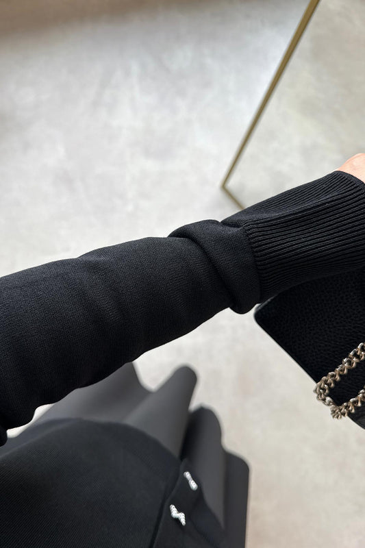 Brooch Detail Mercerized Cardigan - Black
