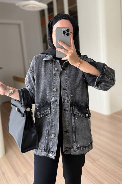 Denim Jacket with Double Pocket Stones - Anthracite