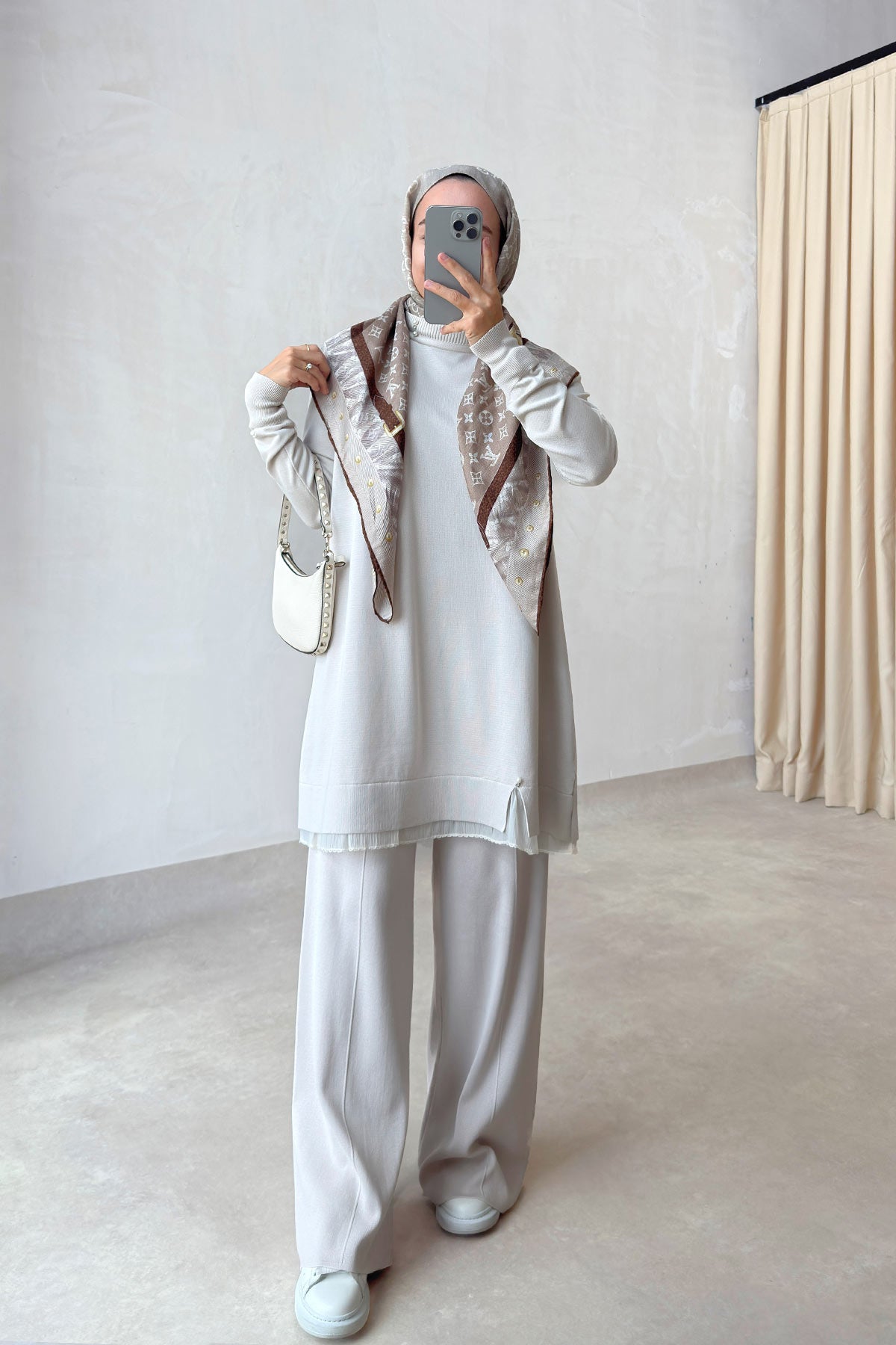 Mercerized Suit with Tulle Hem Detail - Stone