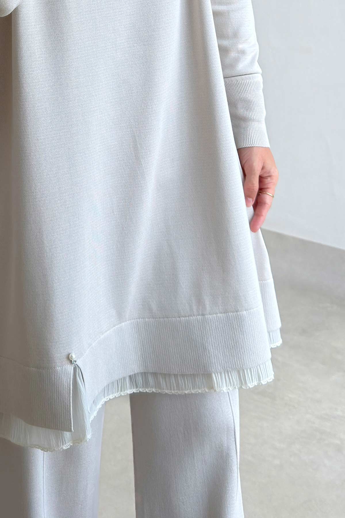 Mercerized Suit with Tulle Hem Detail - Stone