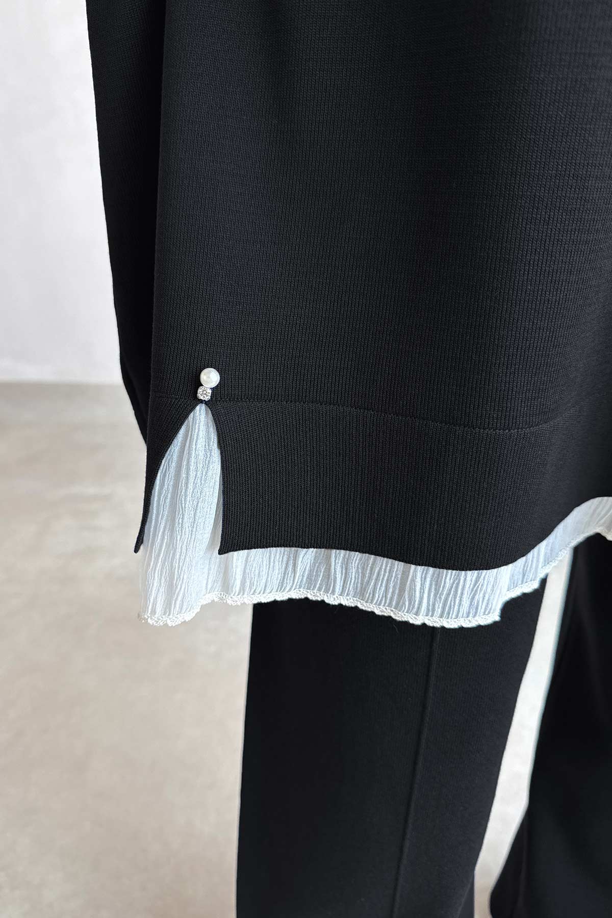 Mercerized Suit with Tulle Hem Detail - Black
