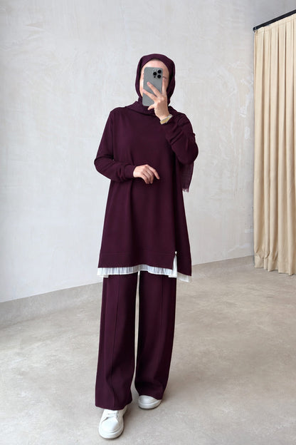 Mercerized Suit with Tulle Hem Detail - Plum